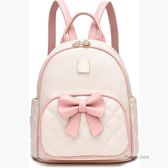 Mini Vegan Leather Backpack with Adjustable Bow Knot for School Travel